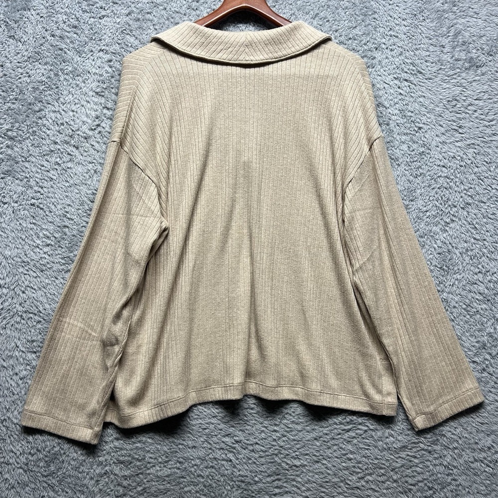Madewell Swaeater Top Womens XL Beige Ribbed‎ Polo Long Sleeve Relaxed Polo - Picture 2 of 10